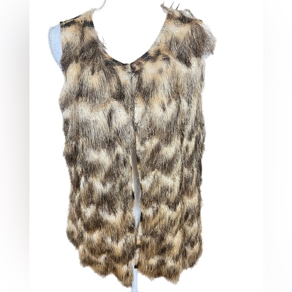 Travelers Collection by Chicos Vest Womens 2 (Large 12) Faux Fur Fringe Brown - Picture 1 of 5